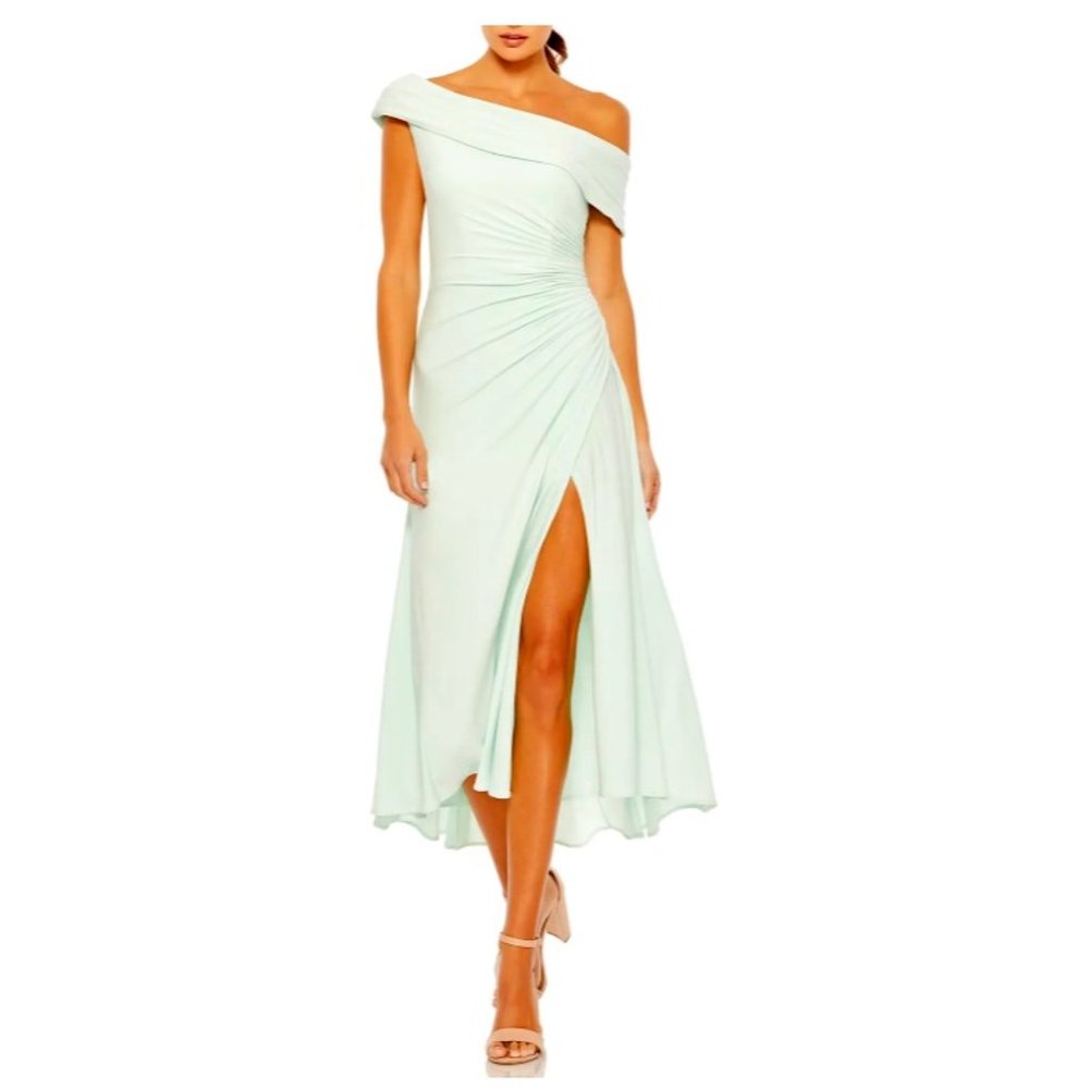 IEENA FOR MAC DUGGAL - Off-the-Shoulder Midi Thigh-Slit Dress Size 4, White